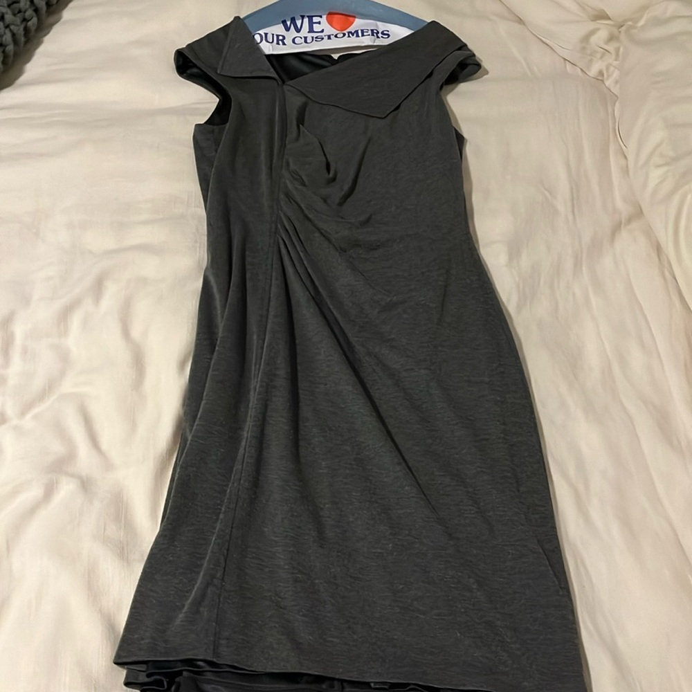 Grey David Meister tank dress with asymmetrical collar